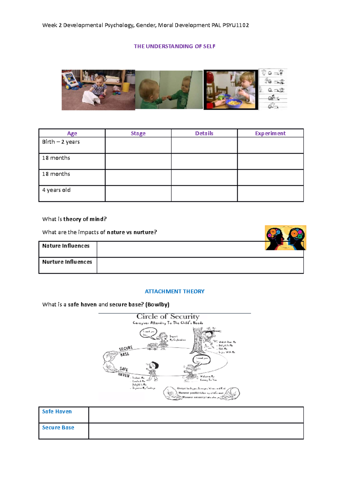 Week 2 Developmental Psychology, Gender, Moral Development Blank - THE ...