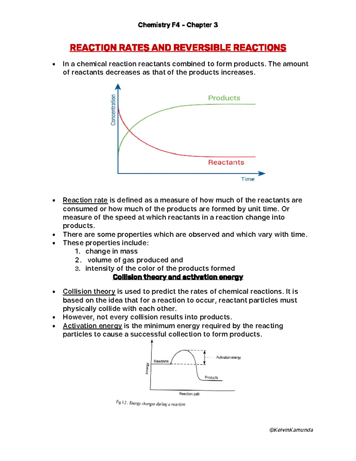 Chemistry F4 Chapter 3: Reaction Rates & Reversible Reactions Notes ...
