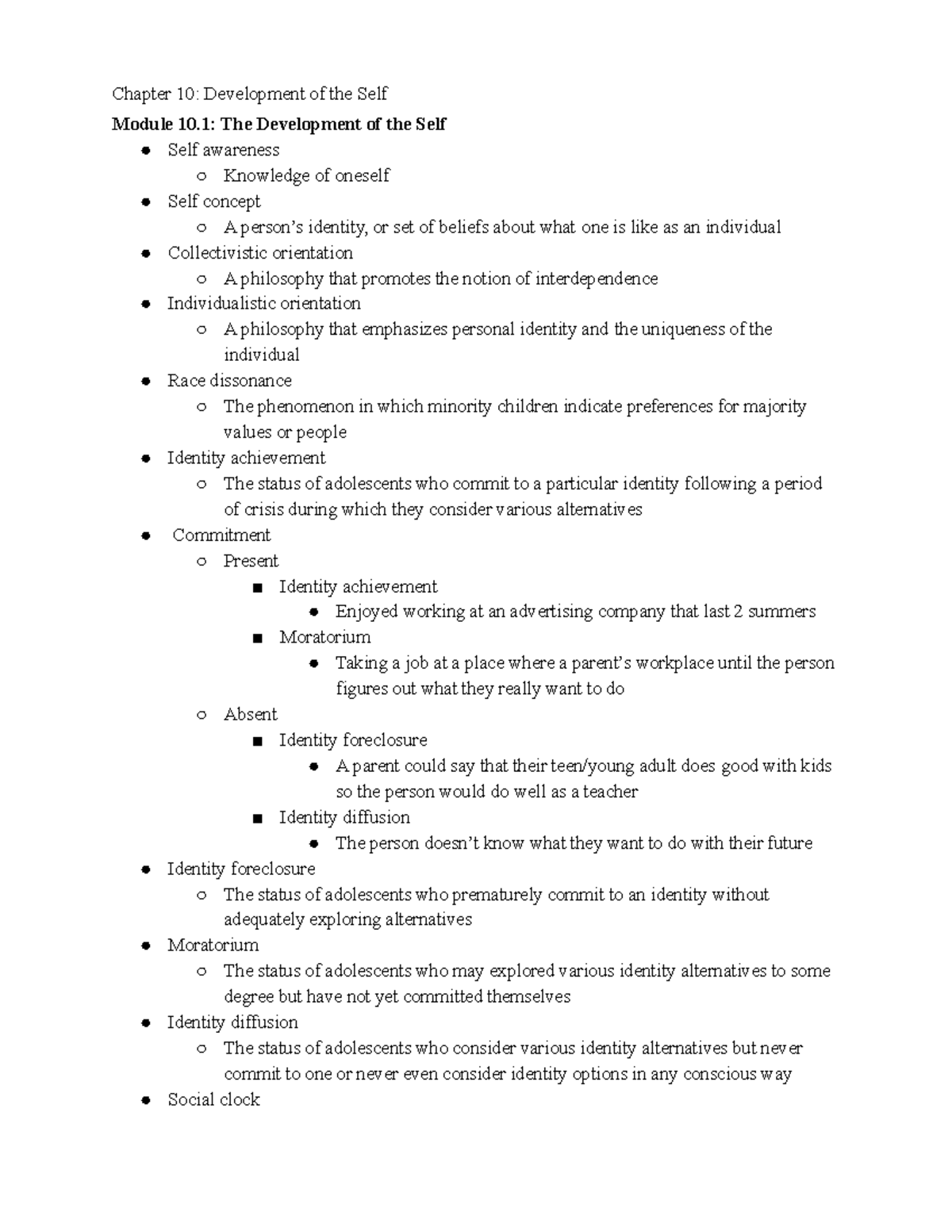 Chapter 10 Psyc - Module 10: The Development of the Self Self awareness ...