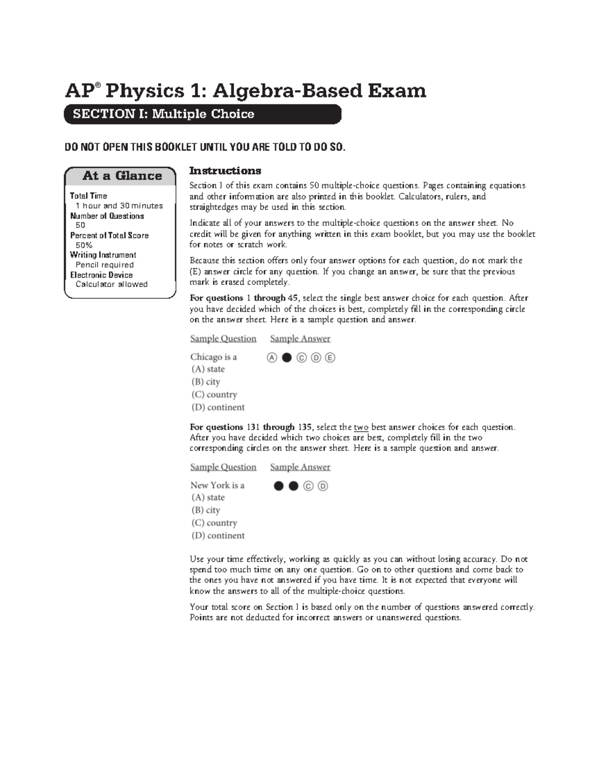 AP Physics 1 (PHYS121): Multiple Choice Exam Guide - Studocu