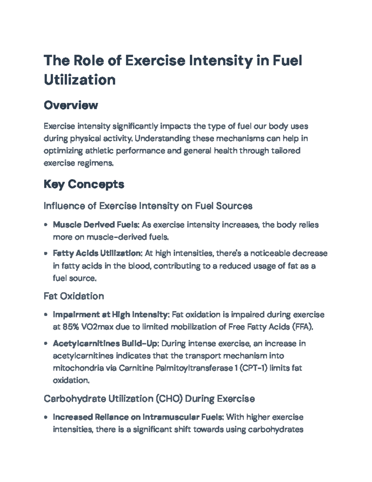 The Role of Exercise Intensity on Fuel Utilization: Impacts and ...