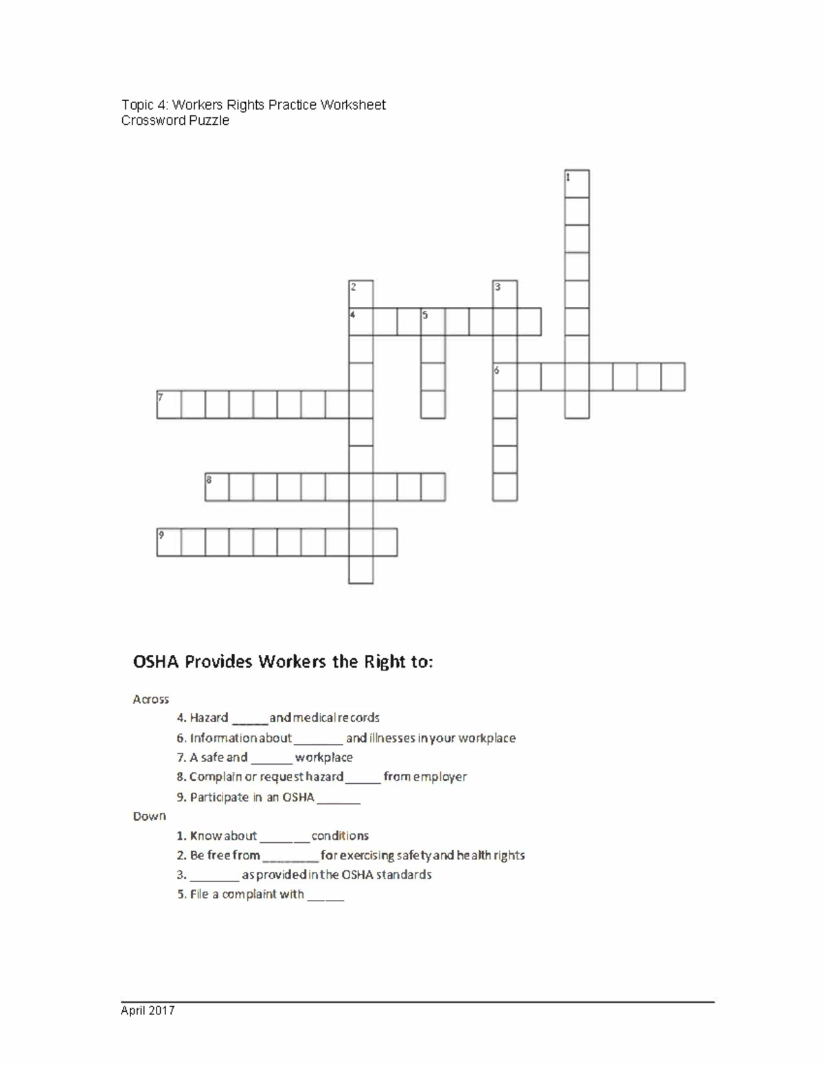 Topic 4 Workers Rights Crossword Puzzle ...
