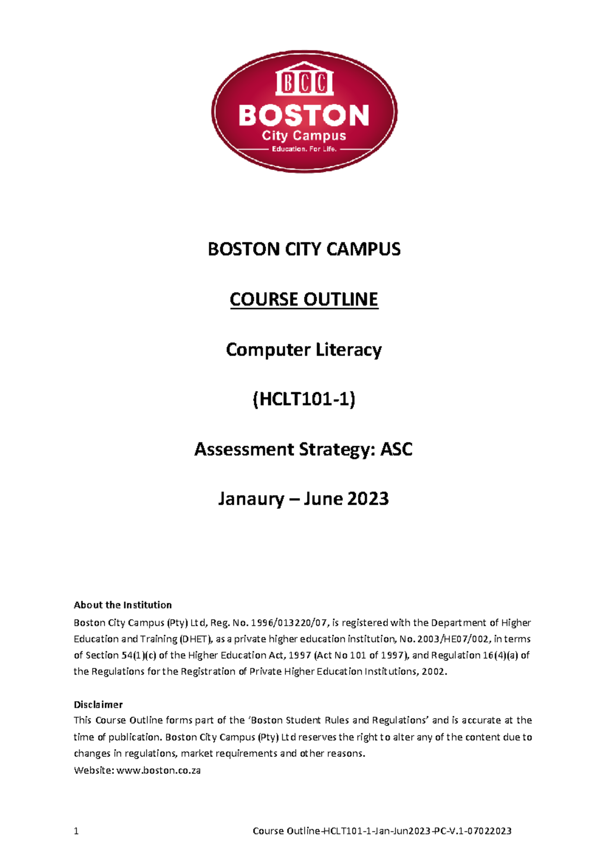 58009679 - Computer Literacy Course Outline (HCLT101-1) 2023 - Studocu