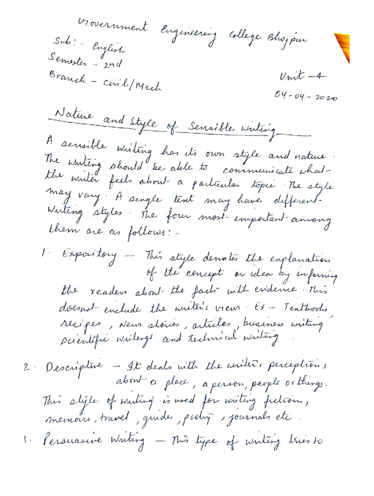 Nature and Style of Sensible Writing - Engineering College 2nd Sem ...