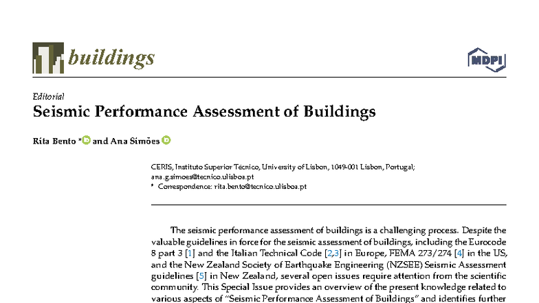 Seismic Performance Assessment of Buildings: Insights and Approaches ...