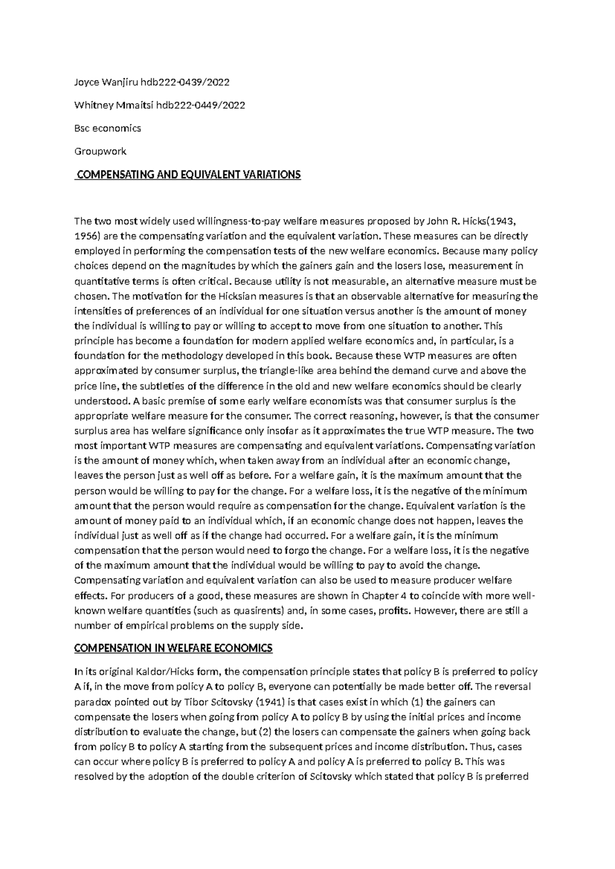 Compensating and Equivalent Variations in Welfare Economics - ECON 101 ...