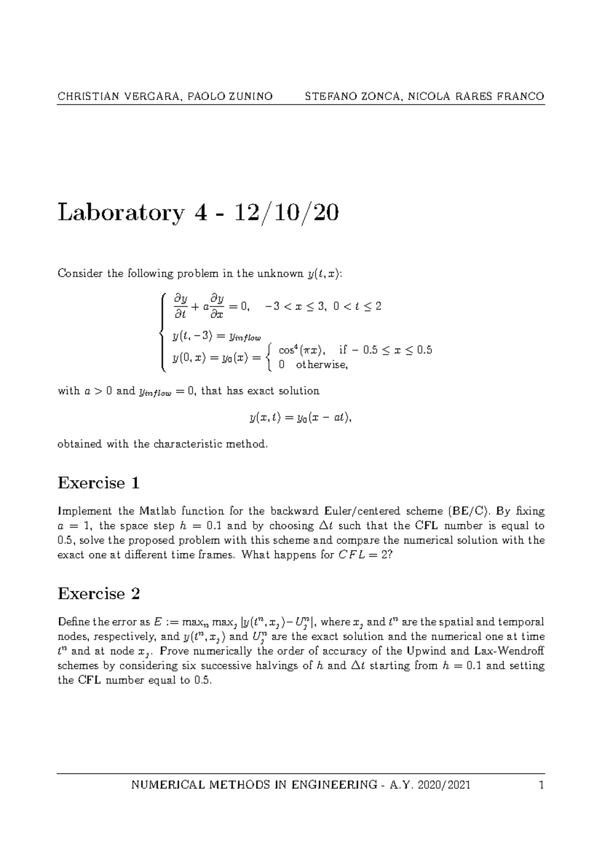 Lab 4 (Exercises) - laboratorio matlab - CHRISTIAN VERGARA, PAOLO ...