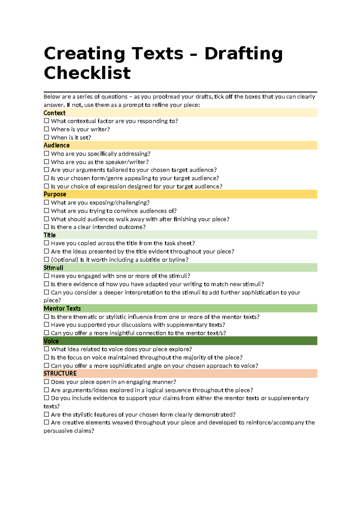 ENG 101: Voice Drafting Checklist for Text Creation - Studocu