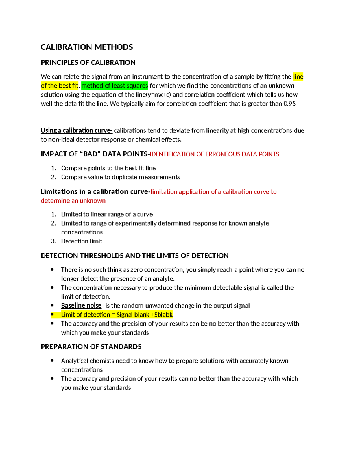 Calibration Methods - Summary for CHEM Engineering Chemistry - Studocu
