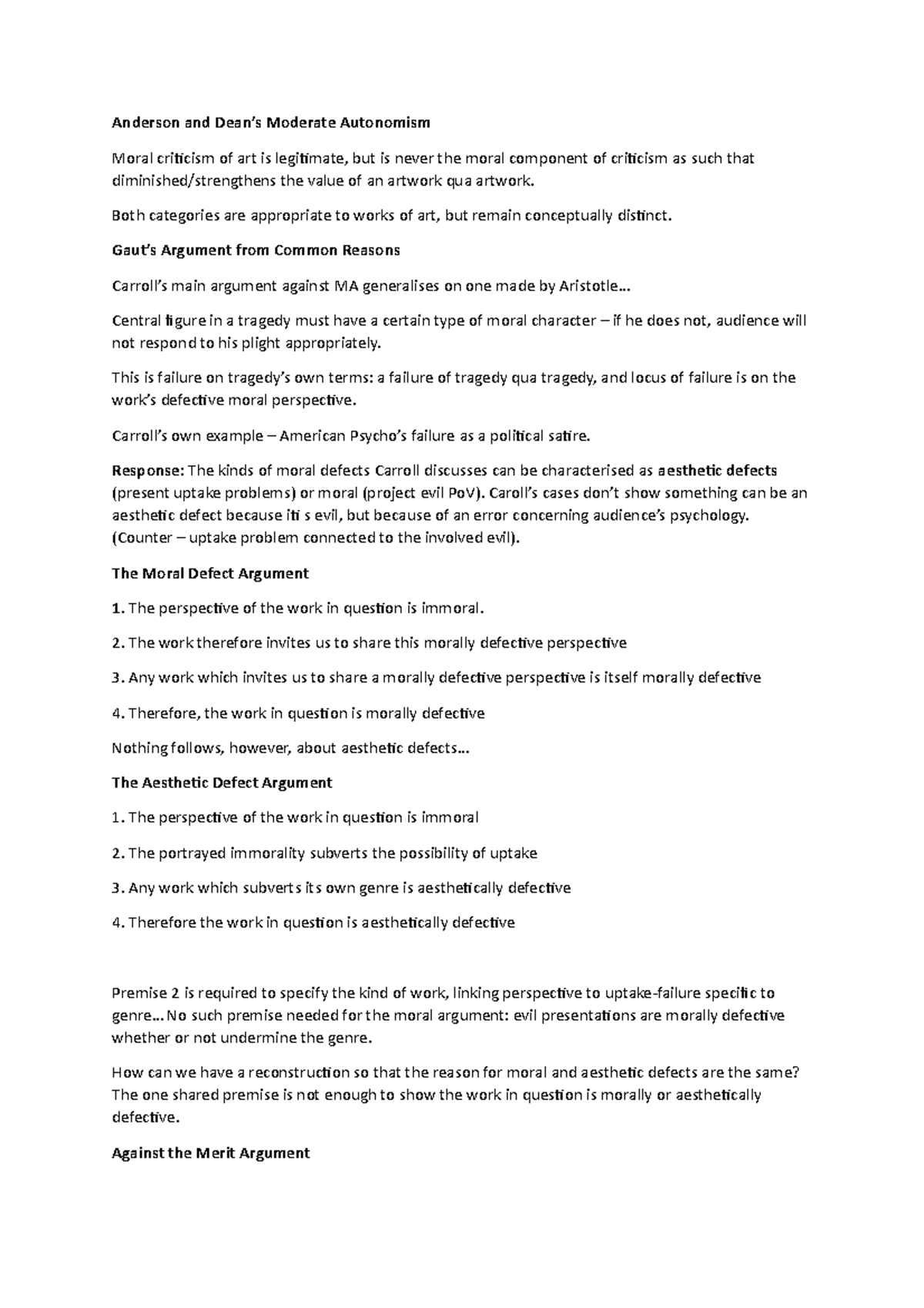 Anderson & Dean's Summary: Moderate Autonomism and Aesthetic Critiques ...
