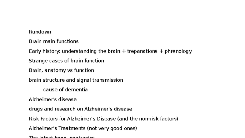 Brain Function and Dysfunction: Insights from Lecture Notes (7. Brain ...