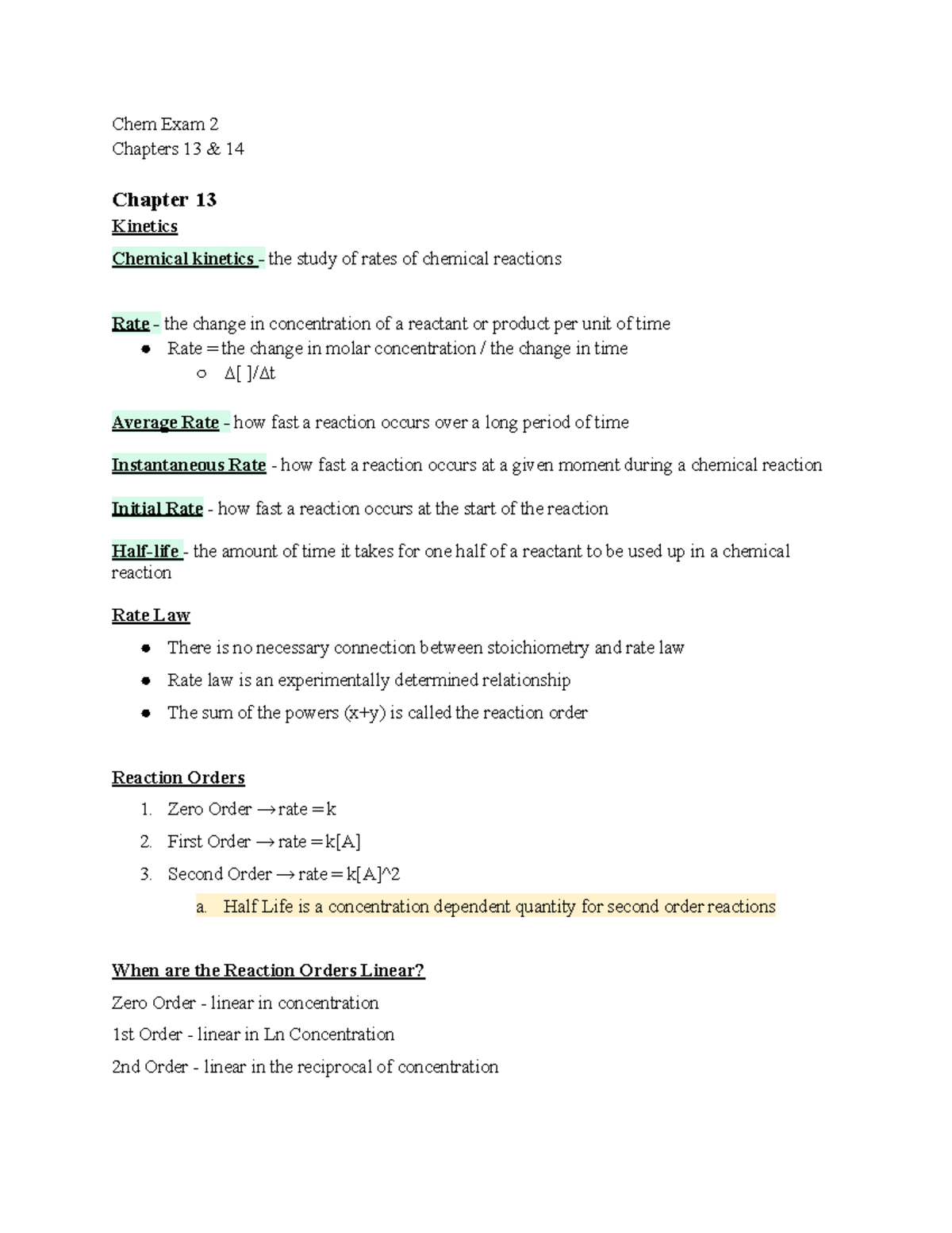 Chem 212 Exam 2 Study Guide - Kinetics and Equilibriums Notes - Studocu