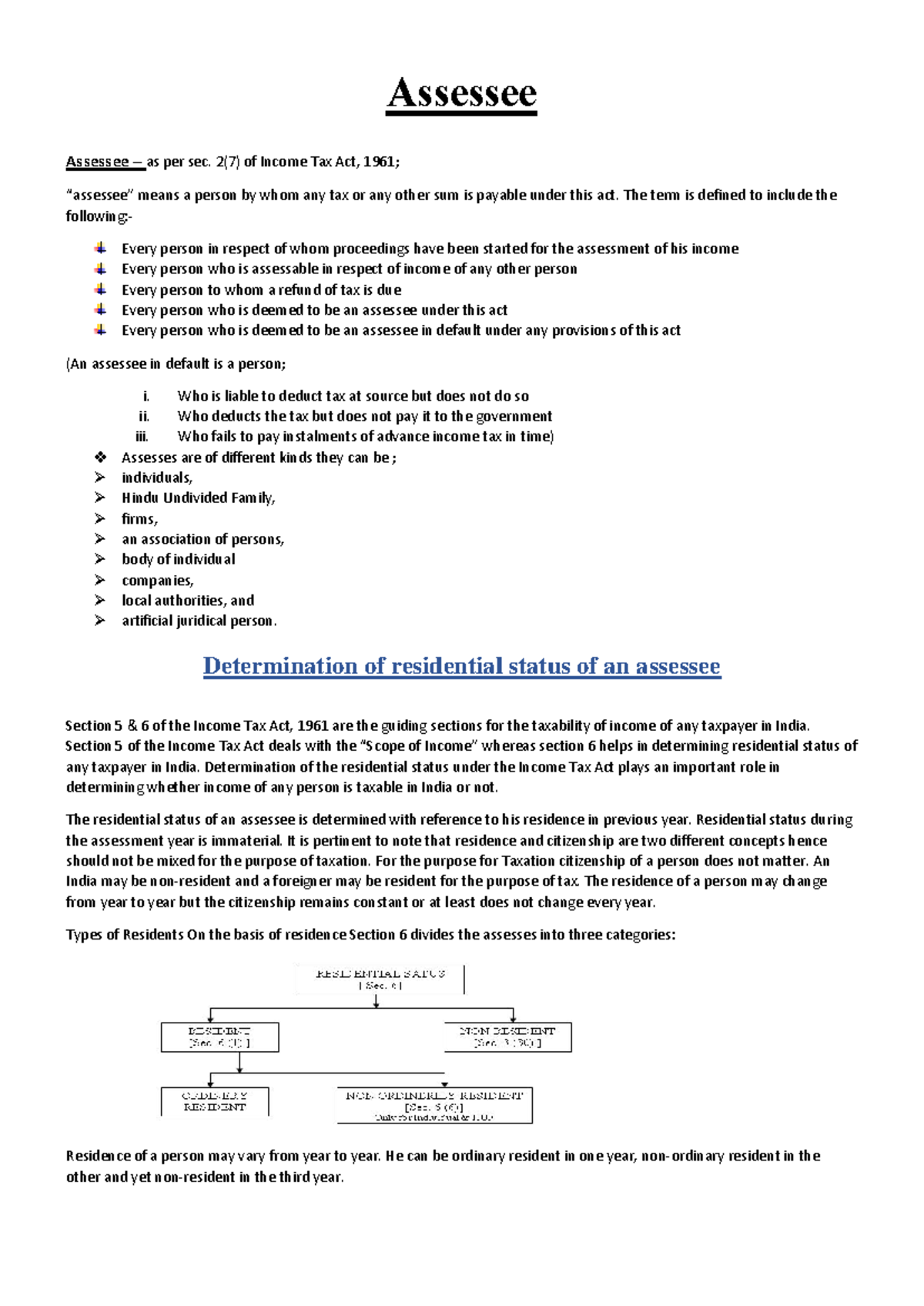 Assessee and determination of residential status - Assessee Assessee ...