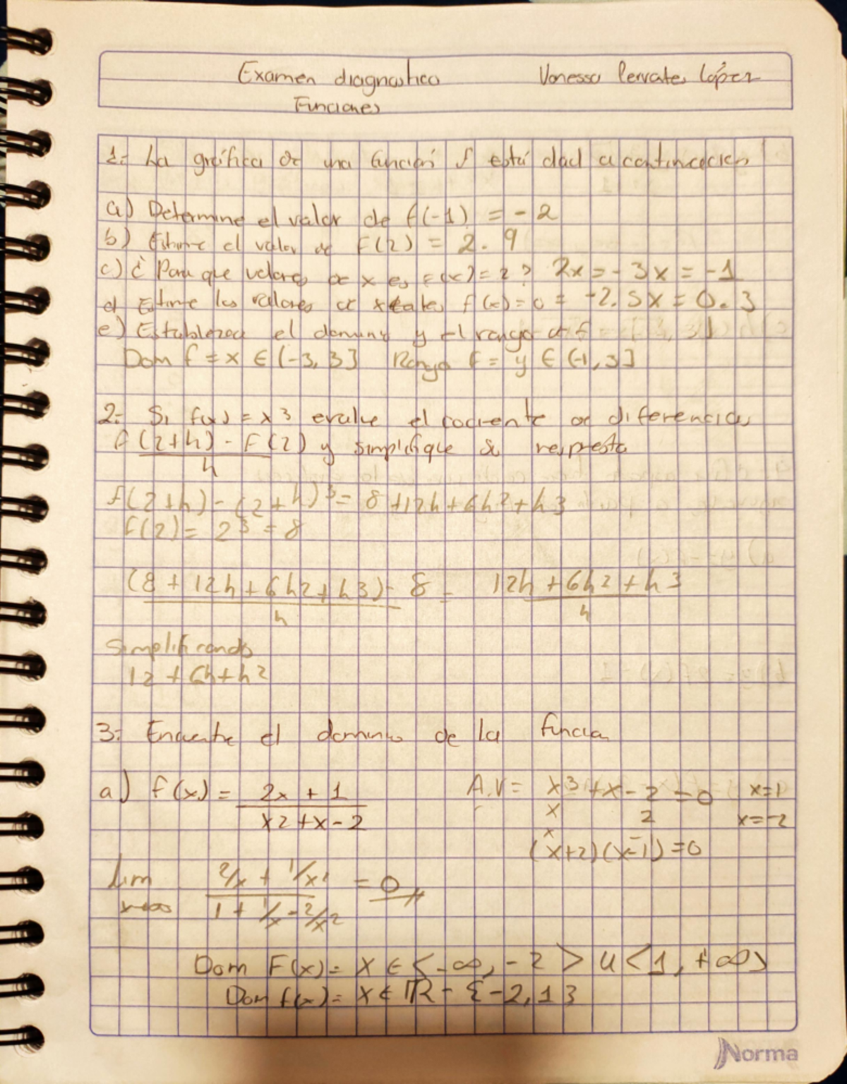 Examen diagnóstico funciones - Cálculo Vectorial - Exomen diogoaheo ...