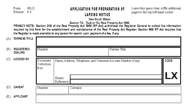 08LX - Application for Preparation of Lapsing Notice - Studocu
