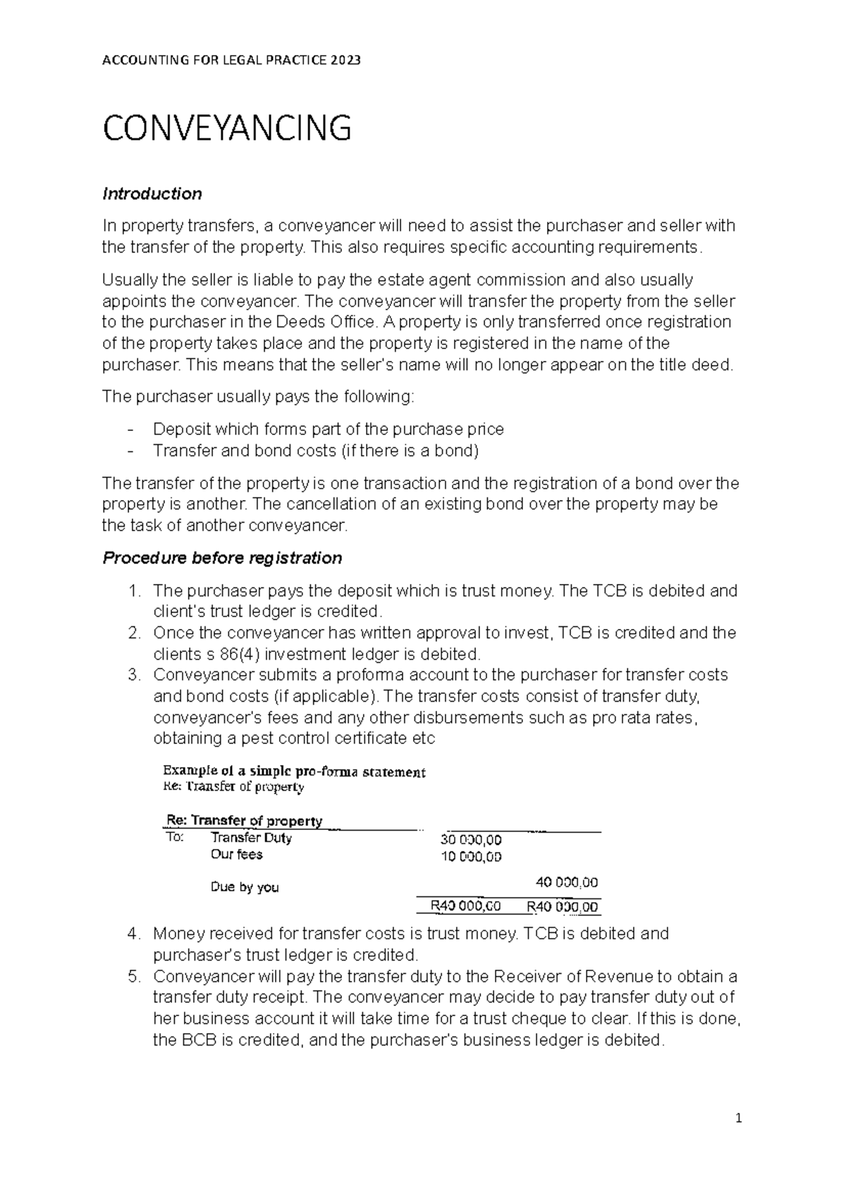 Accounting for Legal Practice: Conveyancing Notes (2023) - Studocu