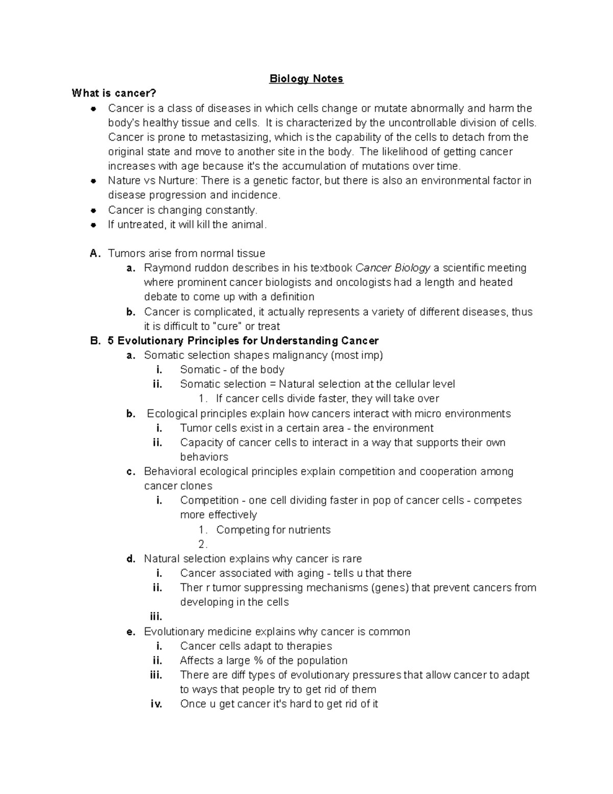 Biology I - Final Exam Notes on Cancer and Tumor Biology - Studocu