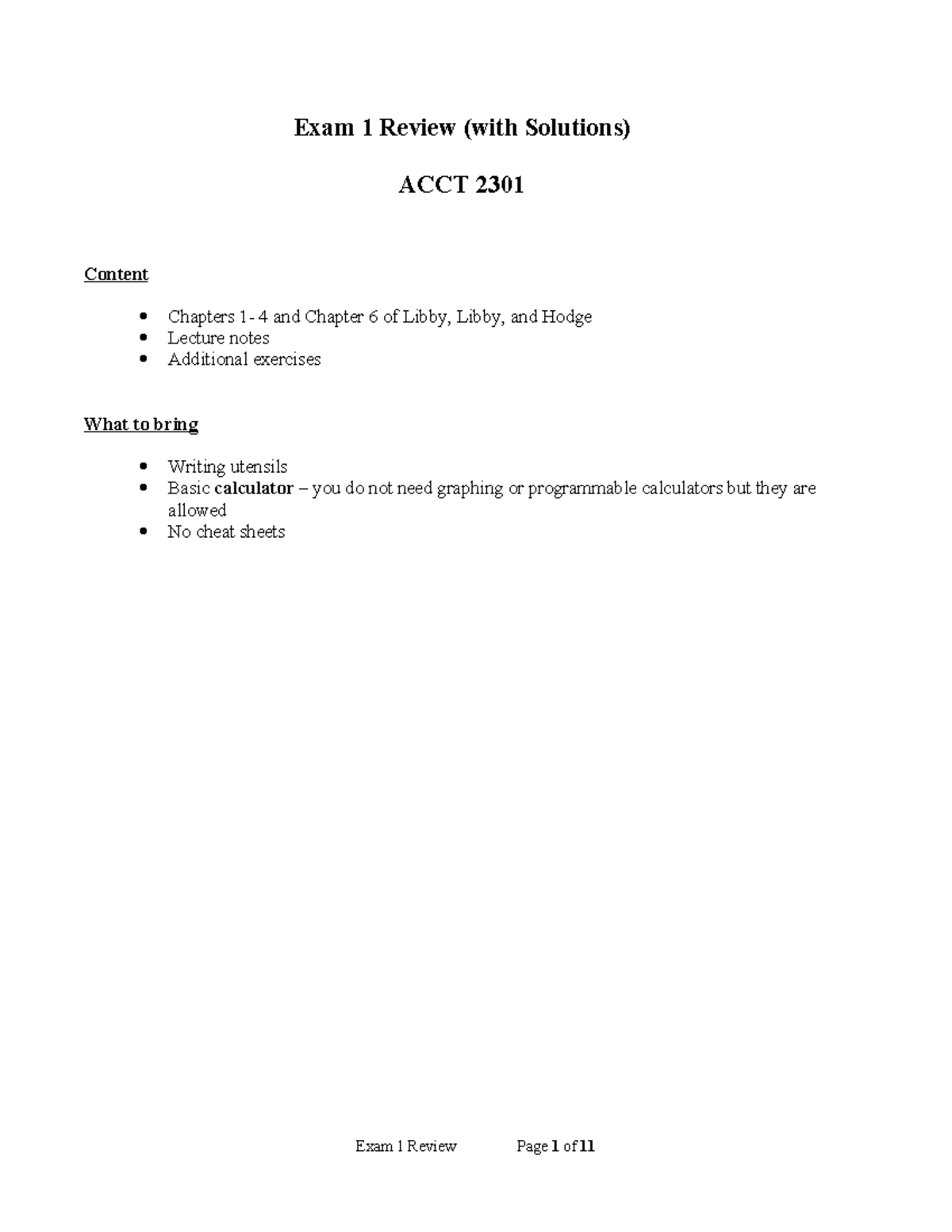 ACCT 2301 Exam 1 Review: Solutions & Notes for Chapters 1-4, 6 - Studocu