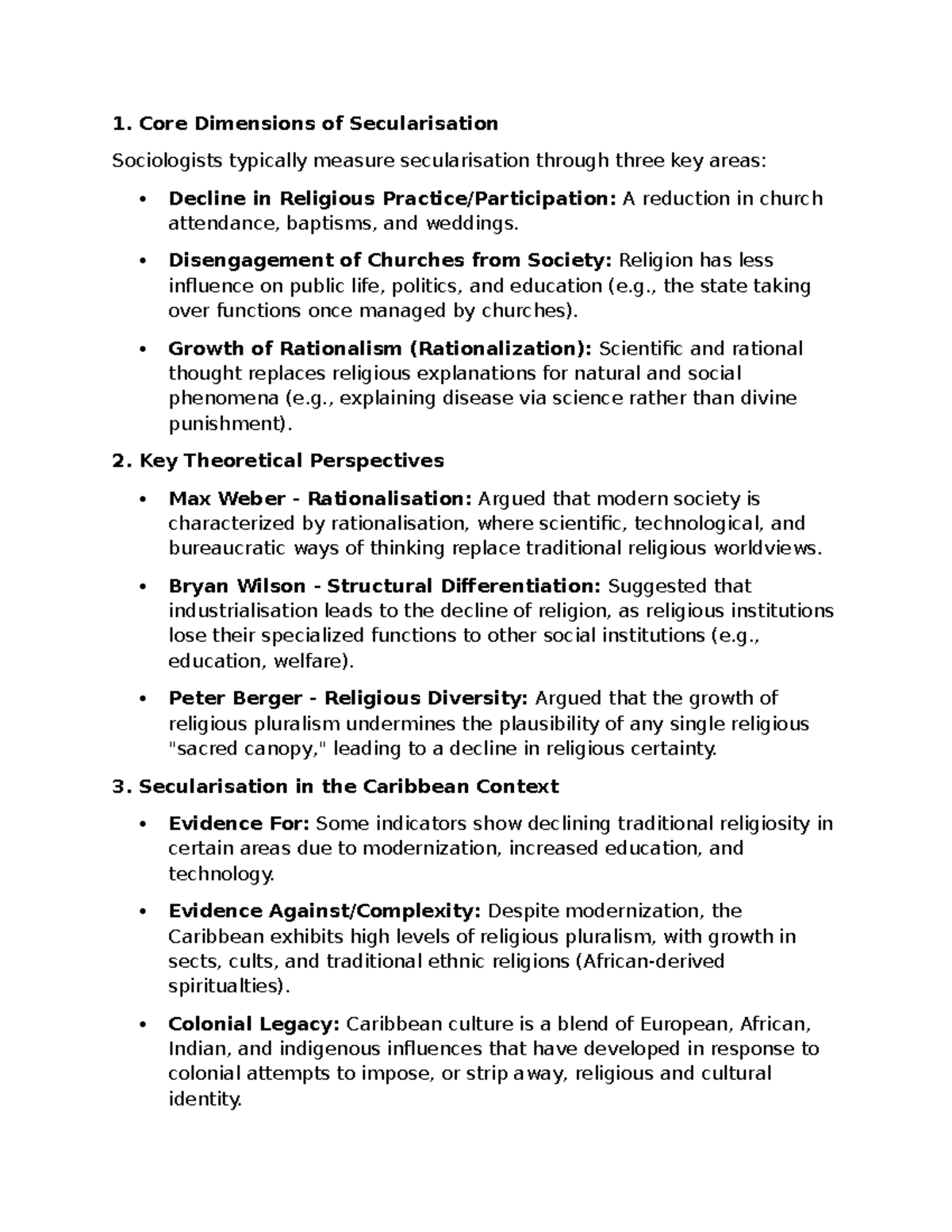 Outline of Secularisation: Key Dimensions and Theories - Studocu