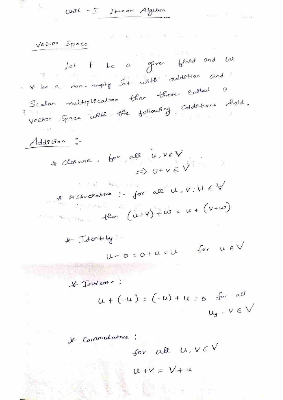 U - I LA - Notes - unit I Linear Algebra Vector Space Let F be a given ...