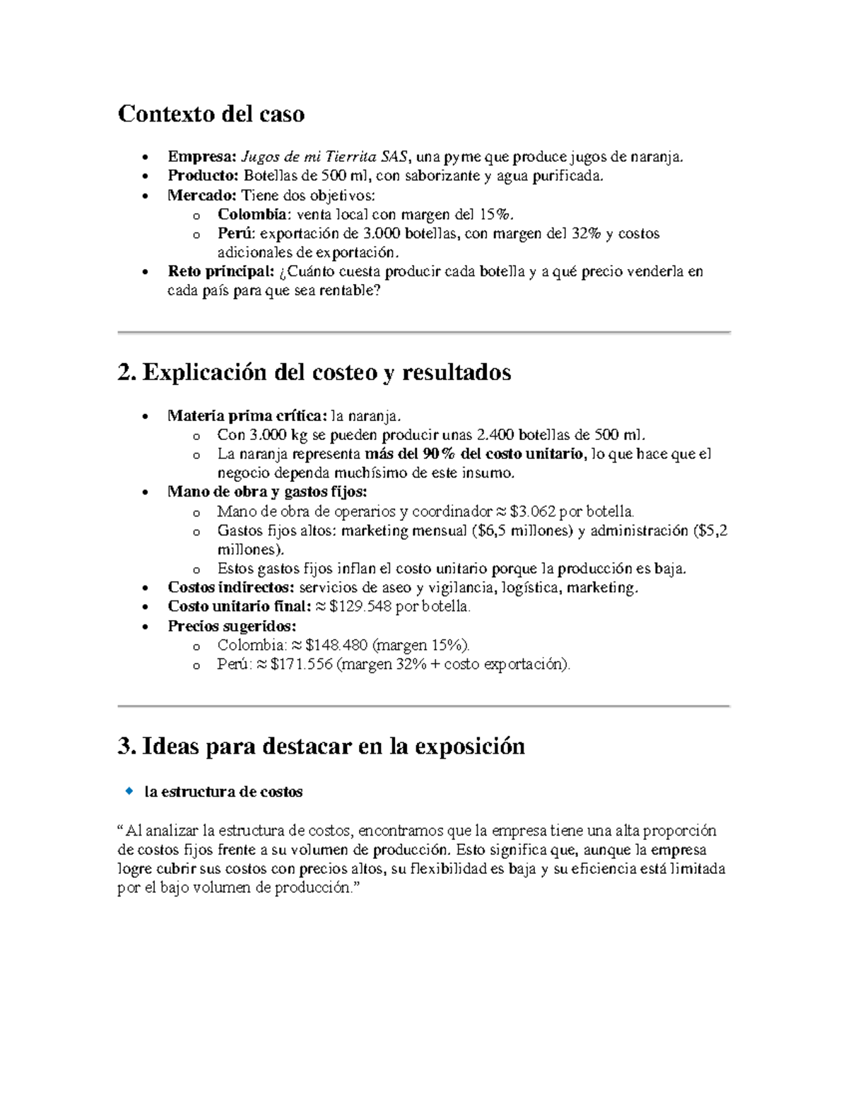 Caso de Estudio: Costos y Rentabilidad de Jugos de mi Tierrita SAS ...