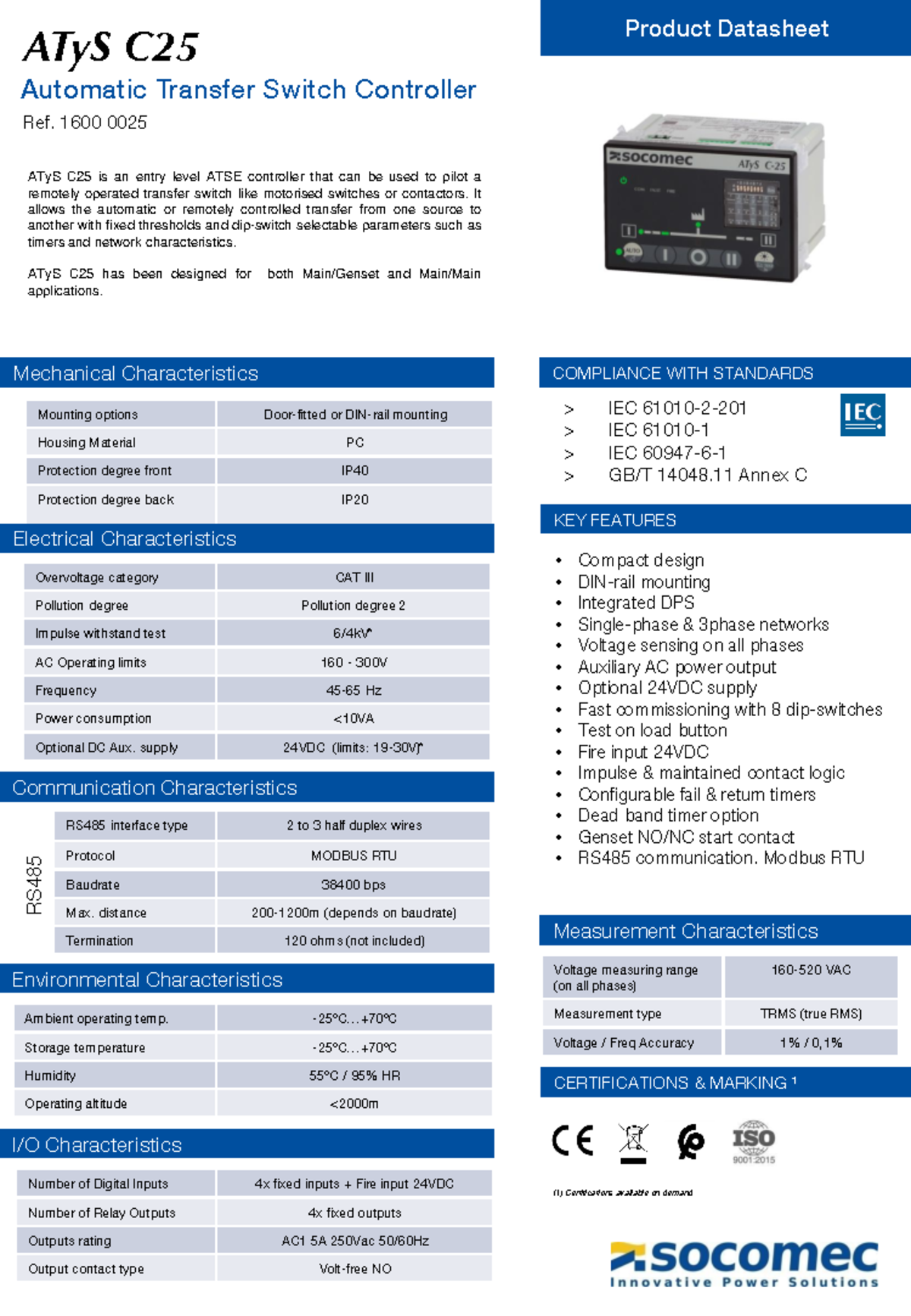 ATYSC25 Product Datasheet: Automatic Transfer Switch Controller - Studocu