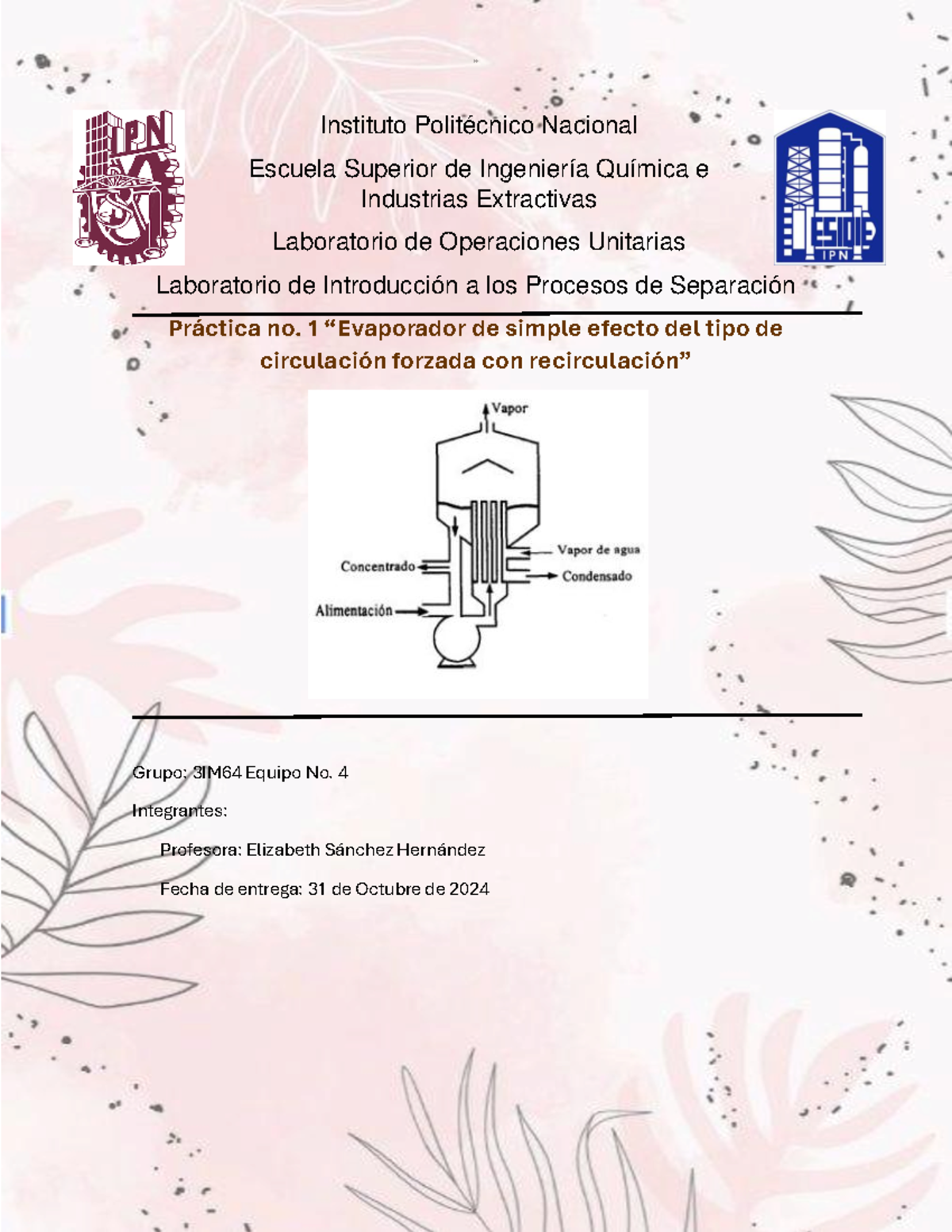 Practica 1: Evaporador Circulación Forzada - 3IM64 - Document Preview