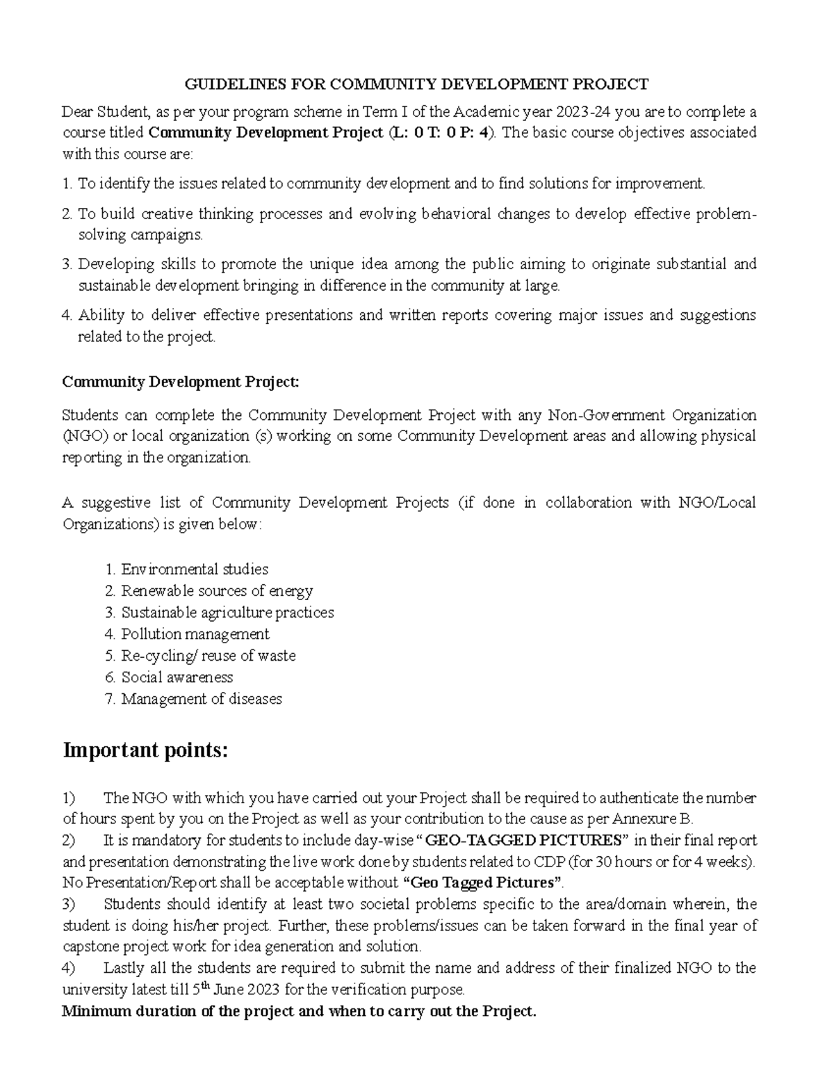Community Development Project (L: 0 T: 0 P: 4) - Final Report on Child ...