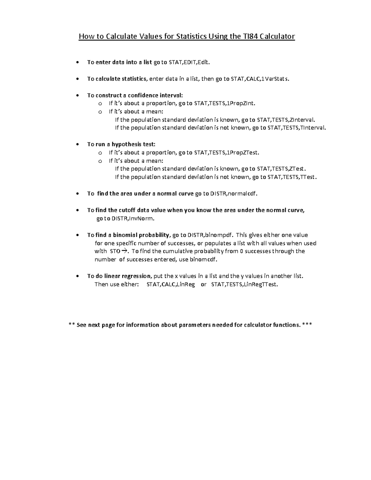 TI84 Workshop - notes - How to Calculate Values for Statistics Using ...