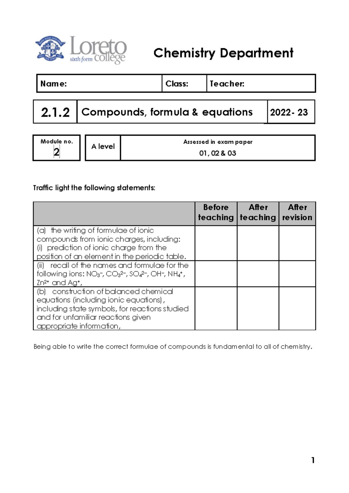 A Level Chemistry 2.1.2 Compounds, Formulae & Equations Notes - Studocu