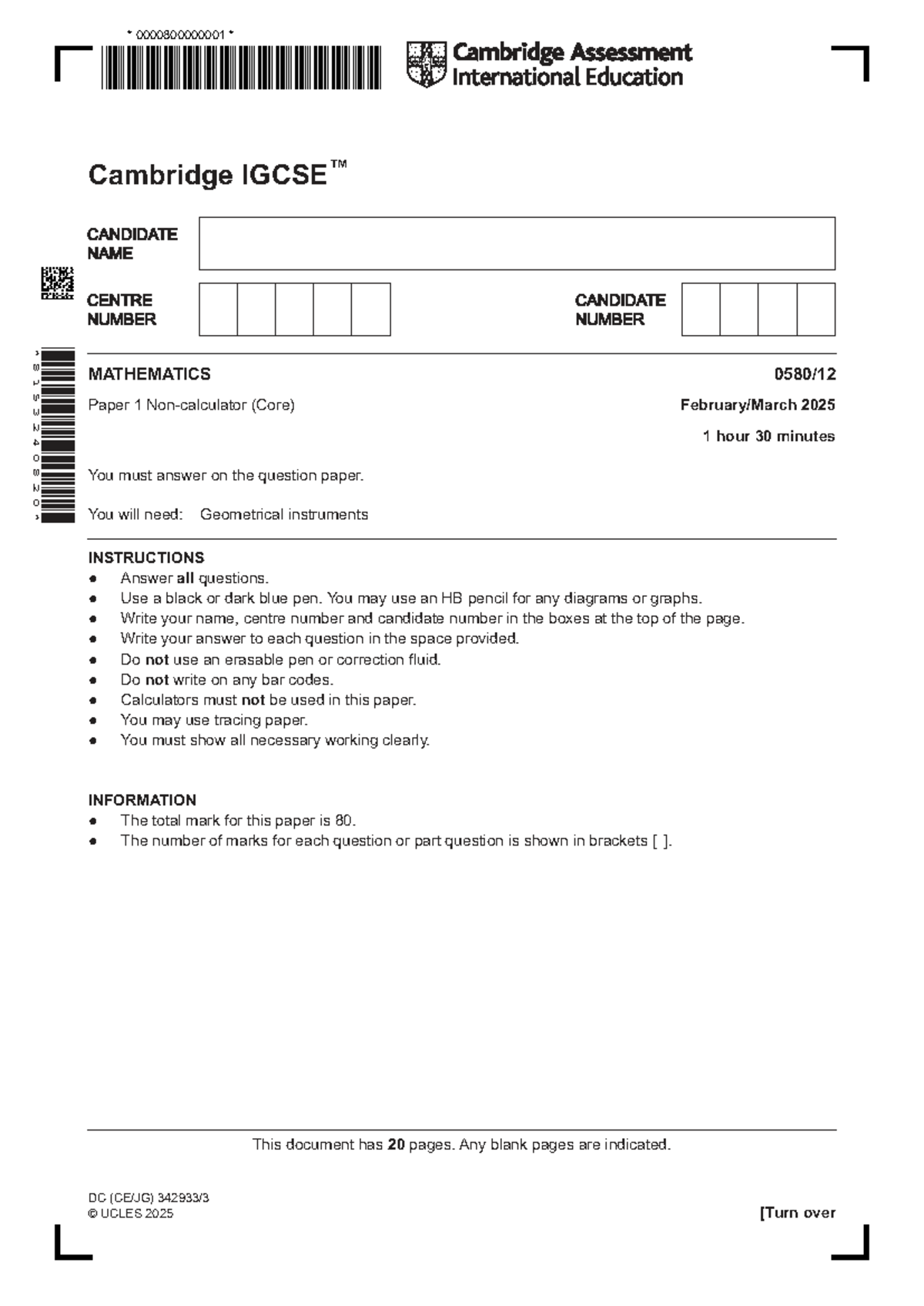 Mathematics 0580/12 Paper 1 (Core) Study Notes 2025 - Studocu