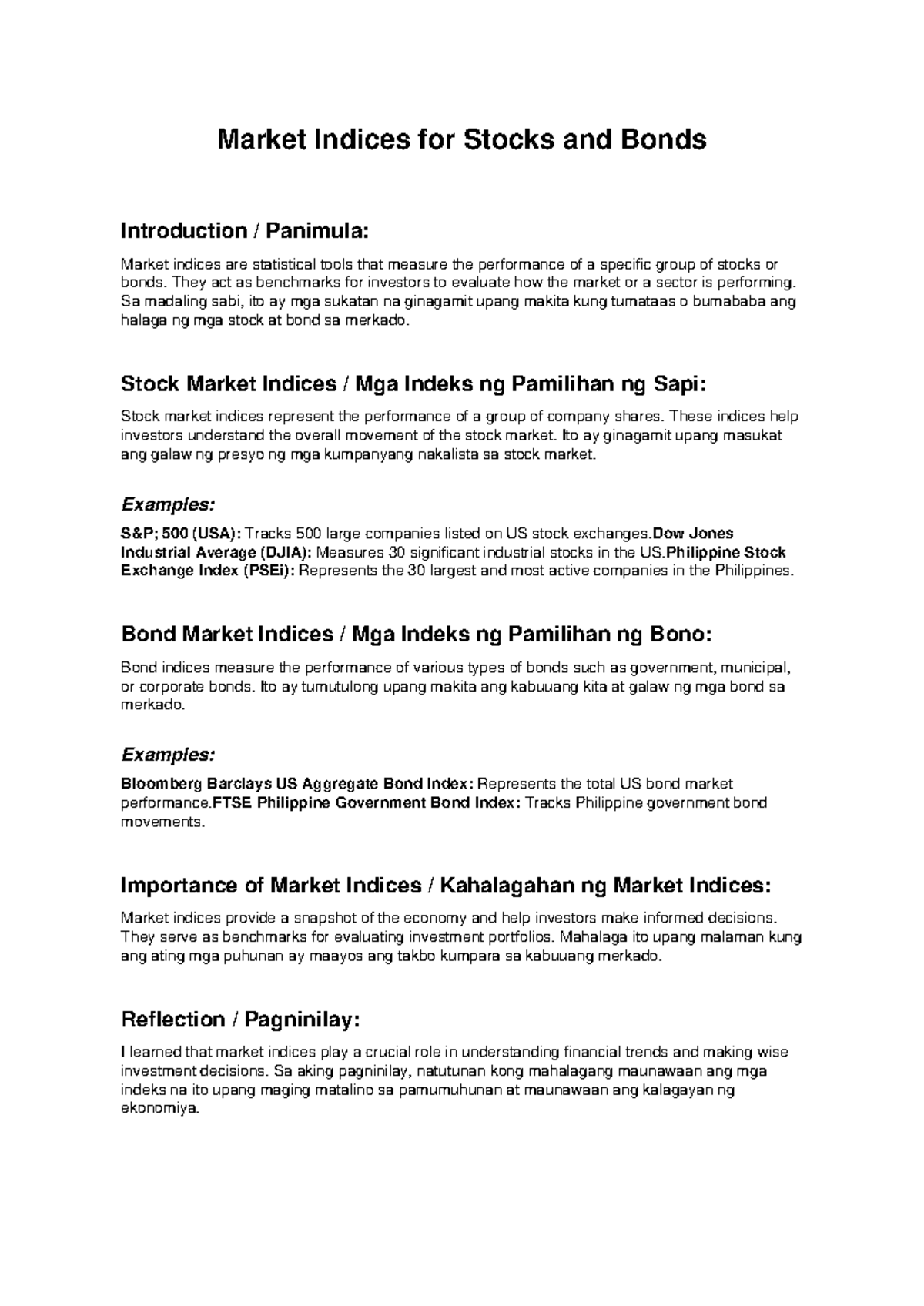 Market Indices for Stocks and Bonds: A Comprehensive Overview - Studocu