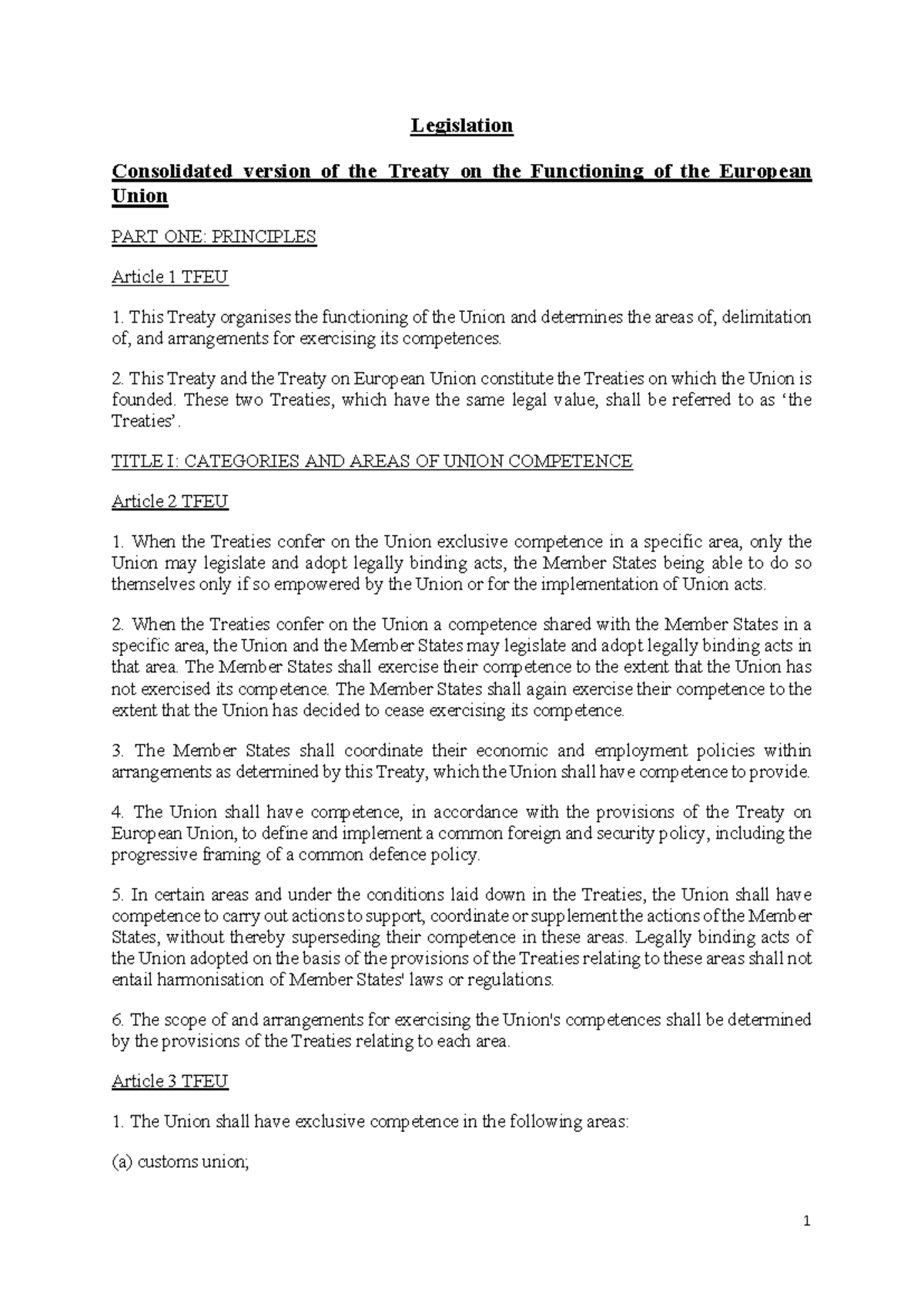 Consolidated Version of the Treaty on the Functioning of the EU (TFEU ...