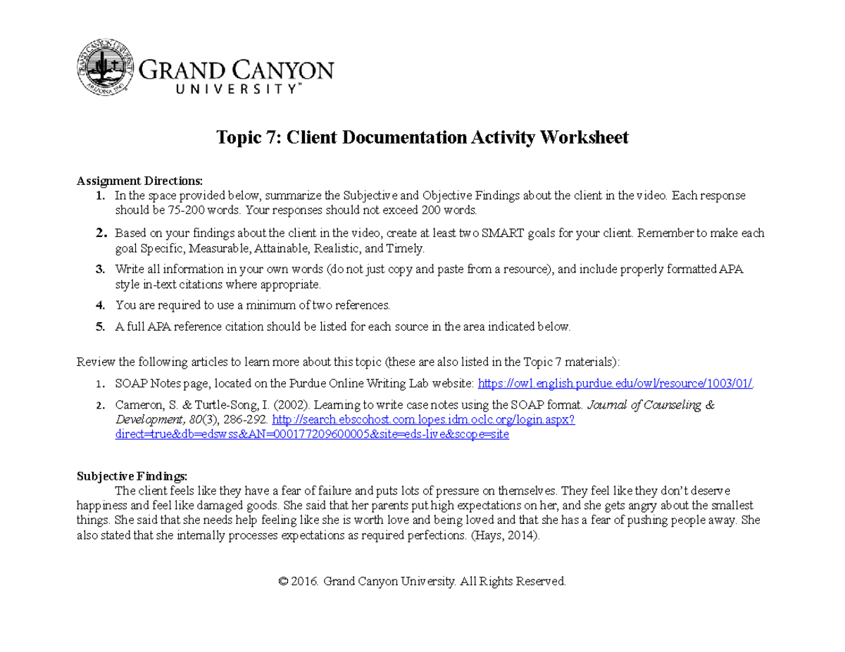 BSHS-350.RS.T7 Client Documentation Activity & SMART Goals Worksheet ...