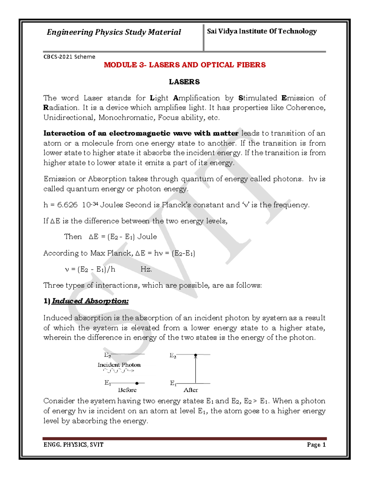 21PHY12 - Module 3: Lasers and Optical Fibers Study Notes - Studocu
