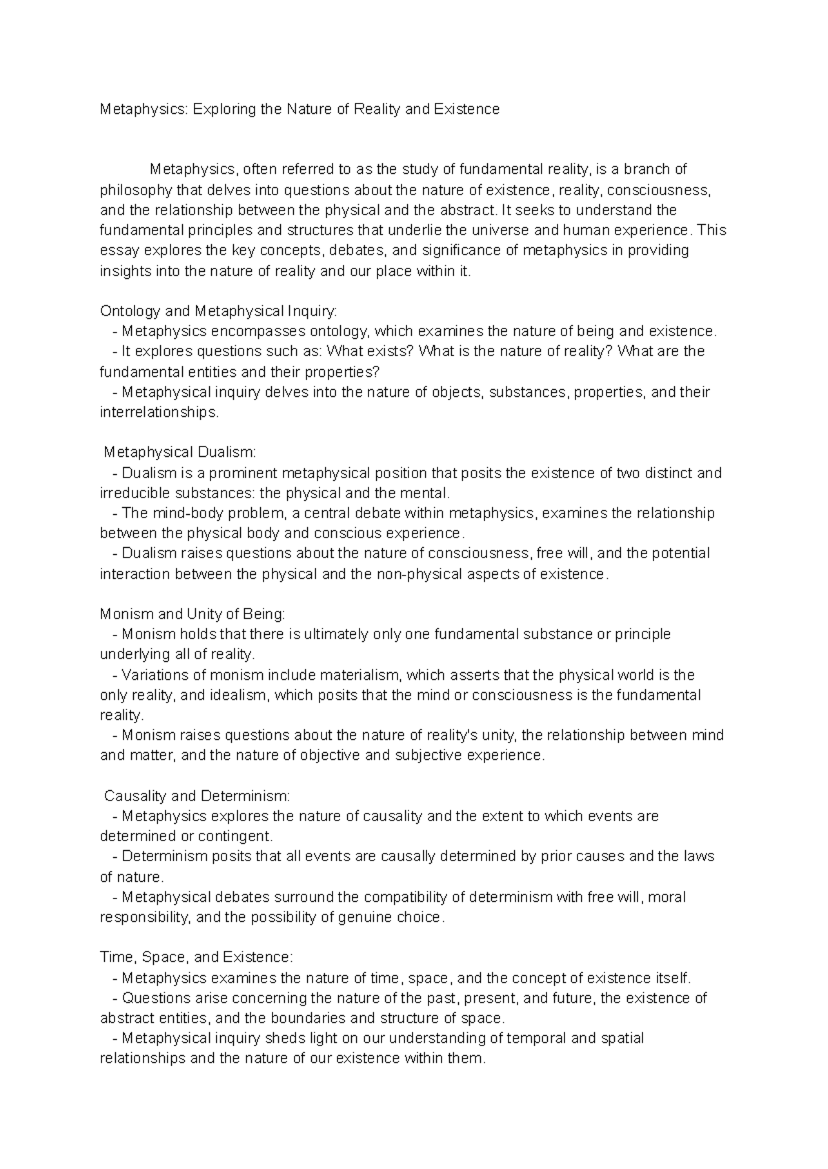 Metaphysics Exploring the Nature of Reality and Existence - Metaphysics ...