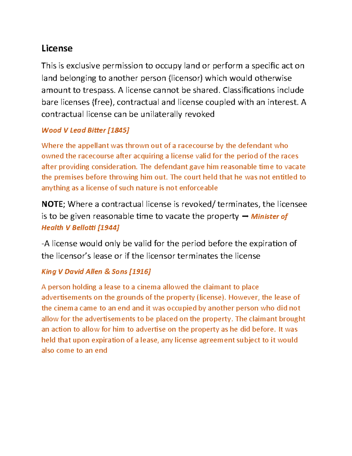 Licenses in Land Law: Understanding Rights and Limitations - Studocu