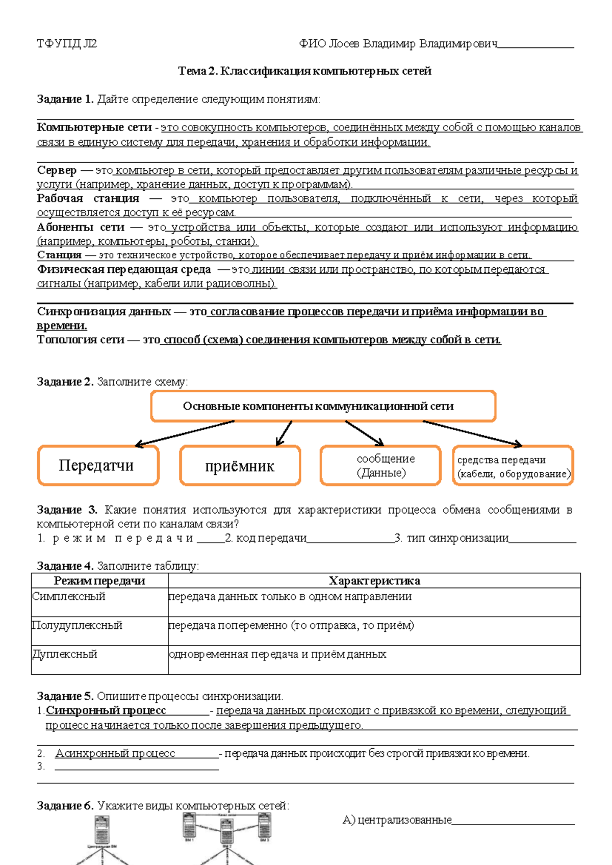 ТФУПД Л2. Классификация компьютерных сетей: Задания и определения - Studocu
