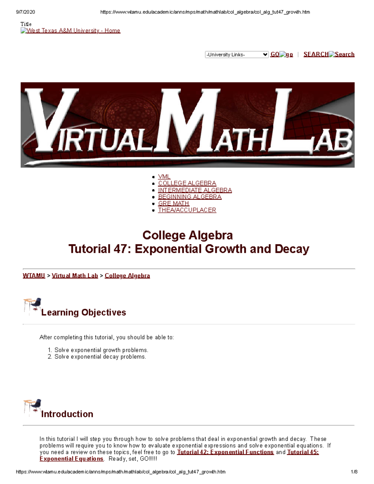 College Algebra: Week 015 Tutorial on Exponential Growth & Decay - Studocu
