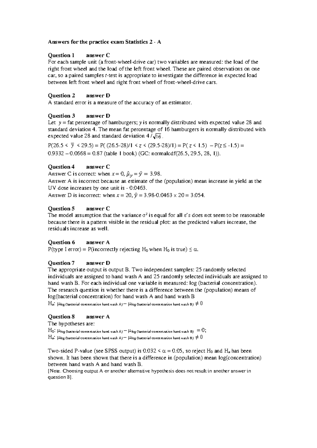 STAT 2 Final Exam Practice Answers and Explanations - Studeersnel