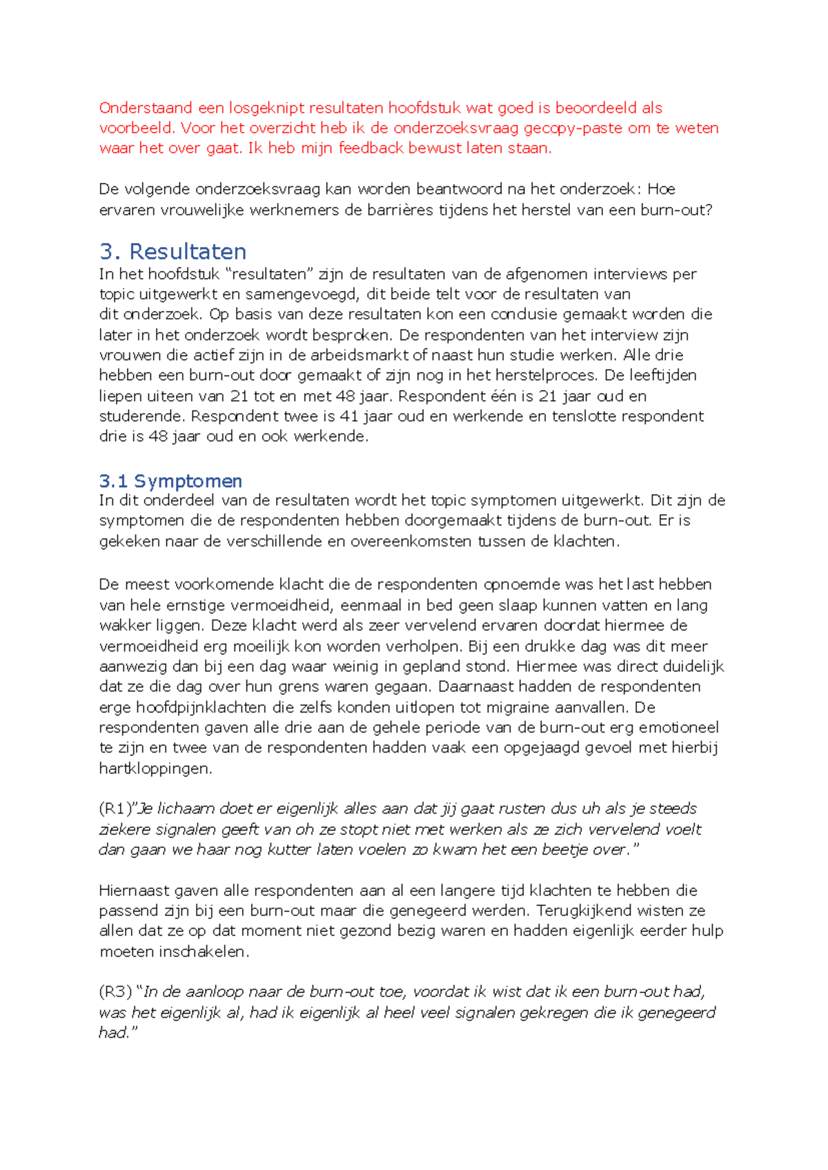 Voorbeeld Resultaten Hoofdstuk 1: Ervaringen van Vrouwelijke Werknemers ...