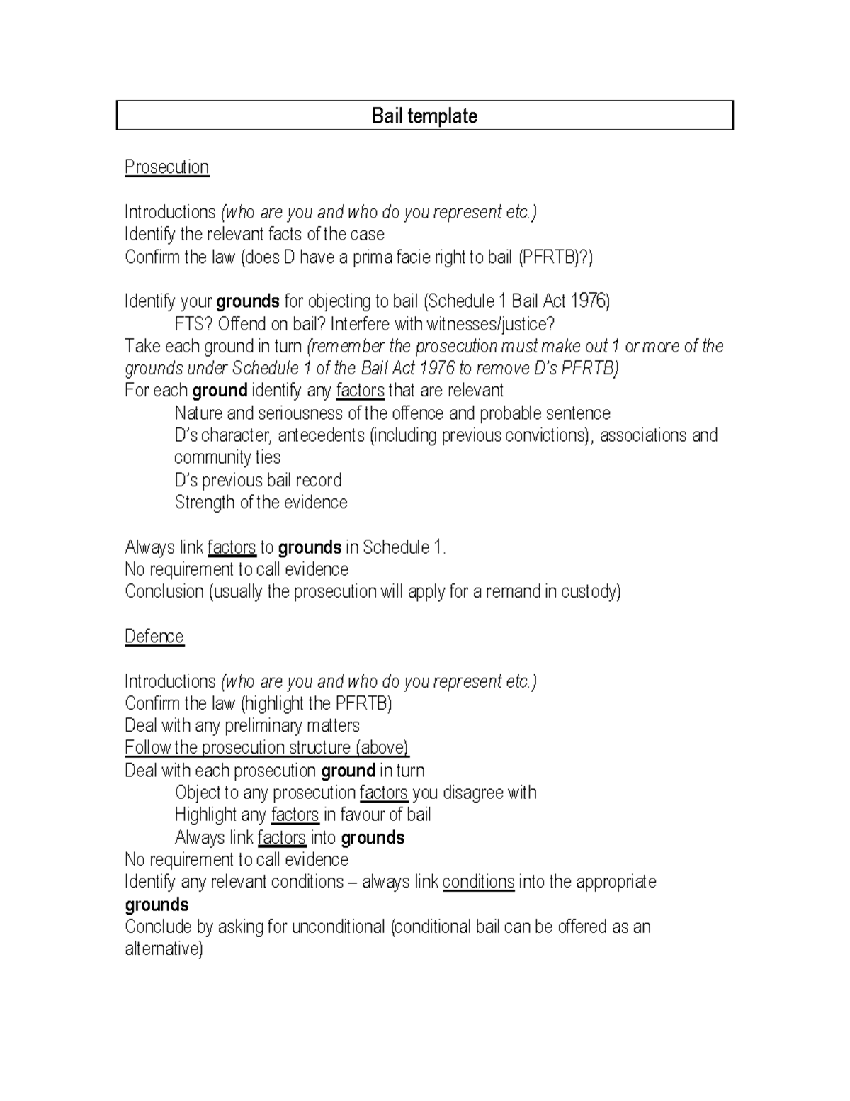 Bail template - notes - Bail template Prosecution Introductions (who ...