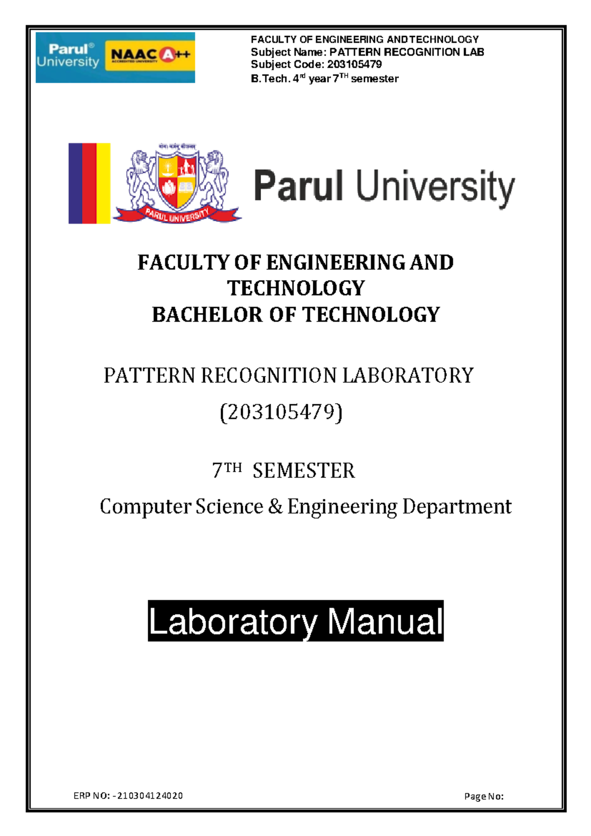 Pattern Recognition Laboratory[ 12] - Subject Name: PATTERN RECOGNITION ...