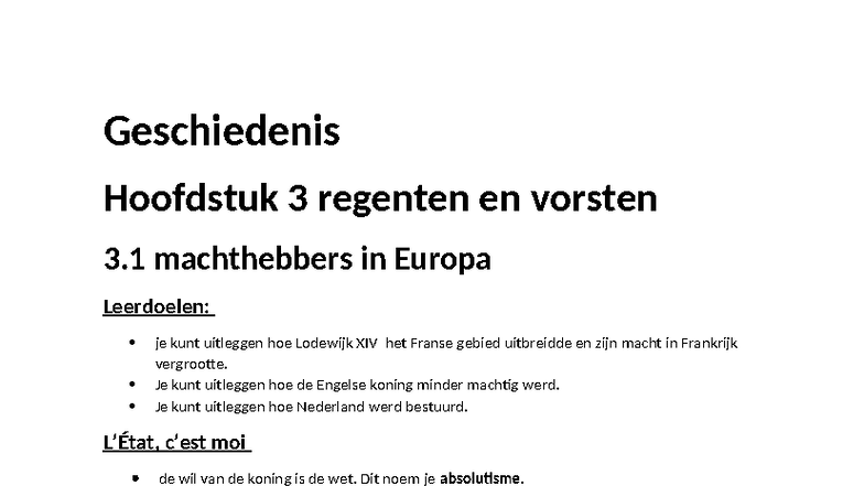 Geschiedenis Hoofdstuk 3: Regenten en Vorsten - Lodewijk XIV en ...