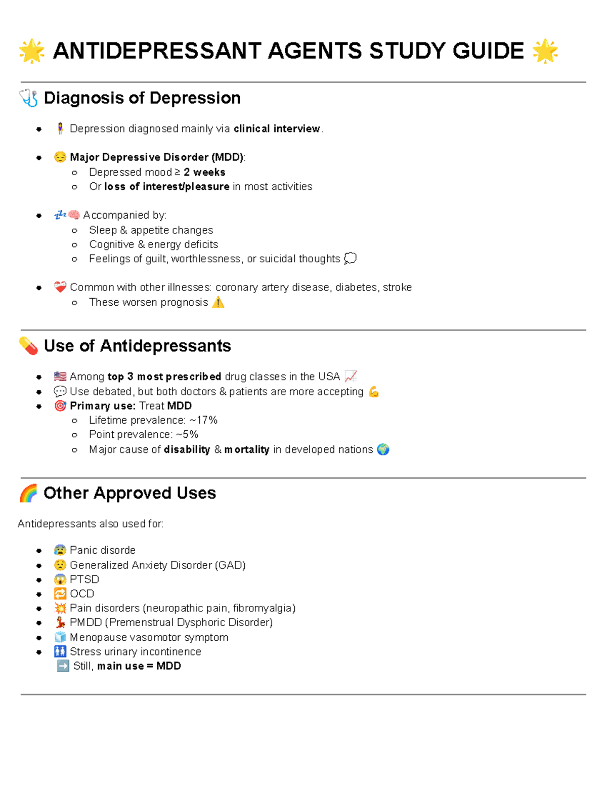Pharmacology 2nd Year-1st Semester Midterm Study Guide: Antidepressant ...