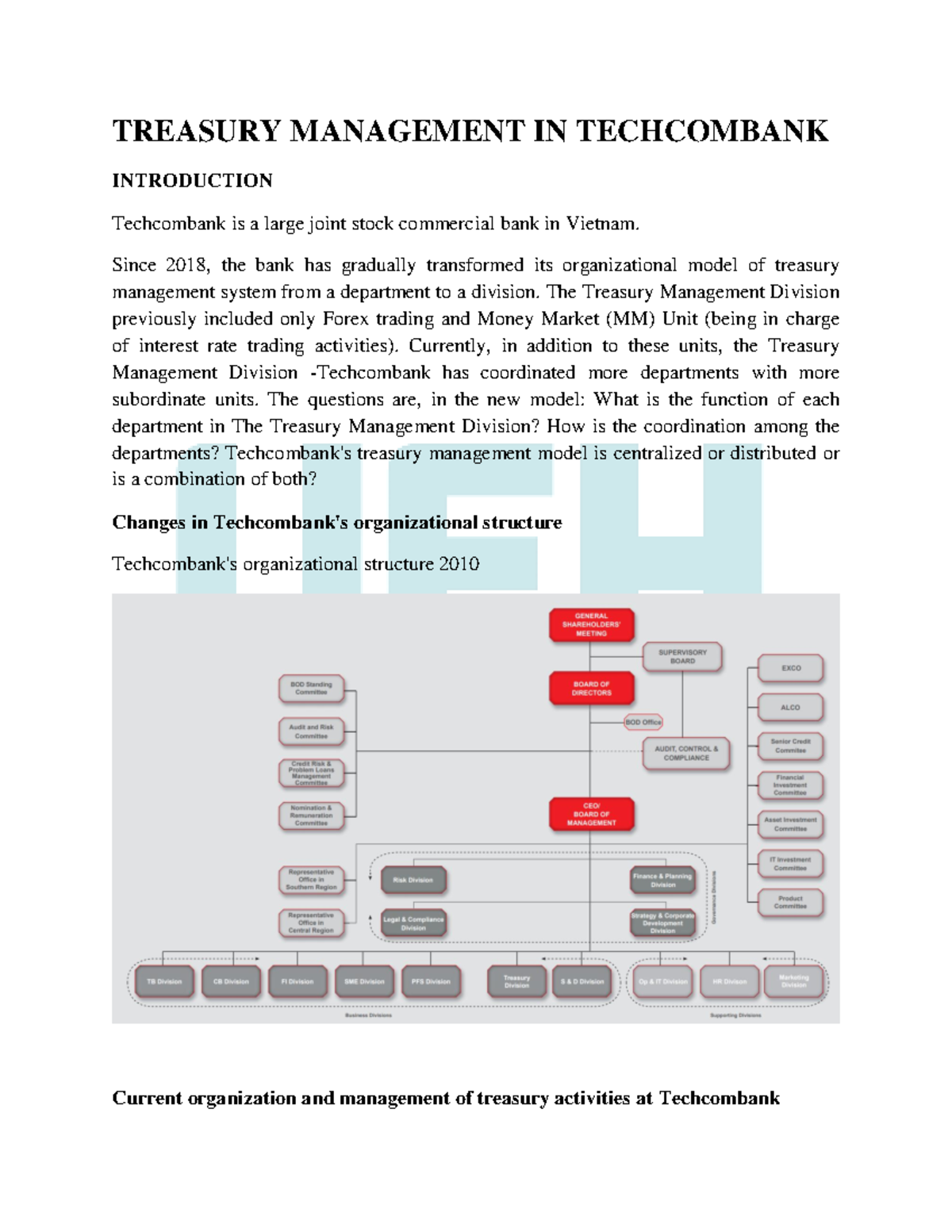 CASE Study - Treasury Management Model Analysis at Techcombank - Studocu