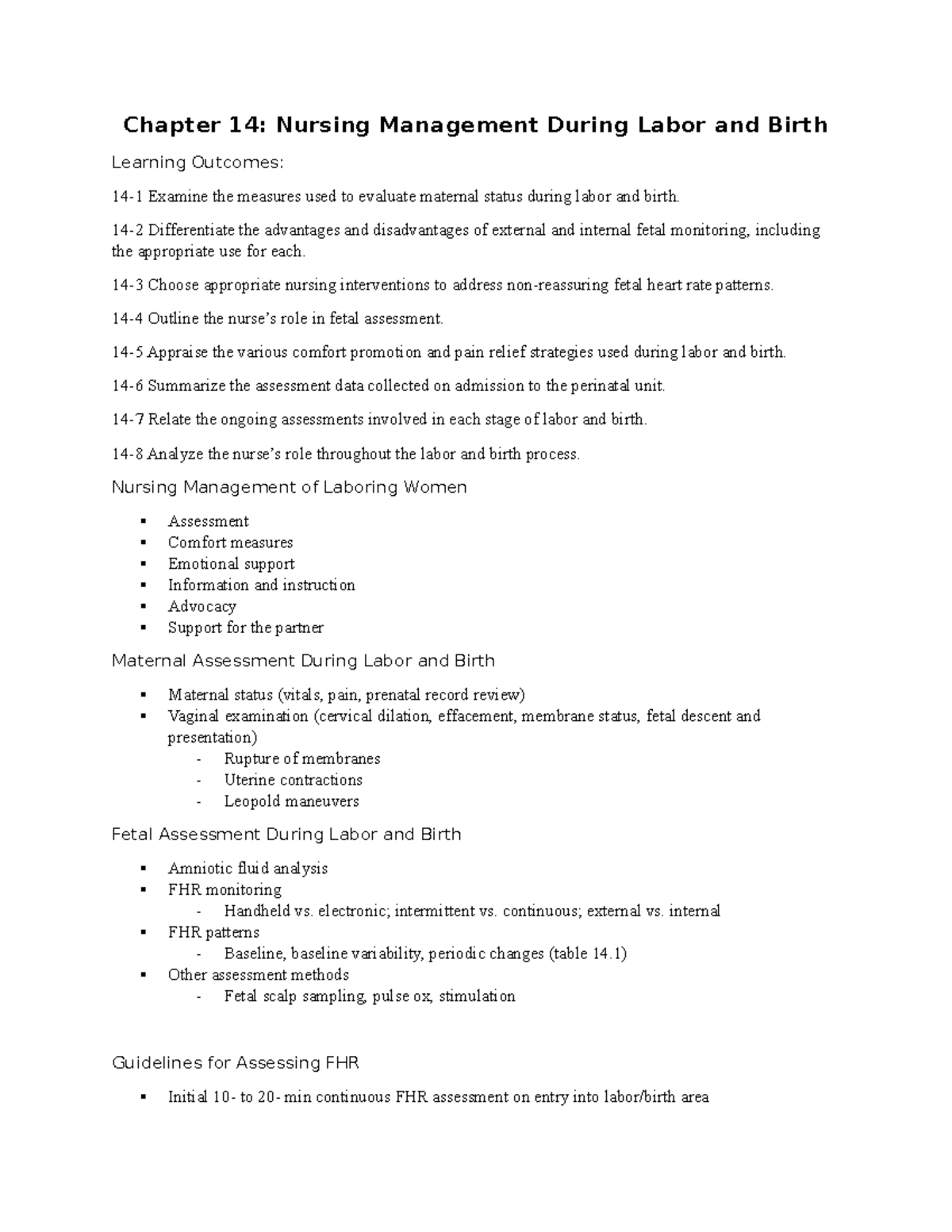 Chapter 14 - NURS 247 Lecture Notes on Nursing Management in Labor ...