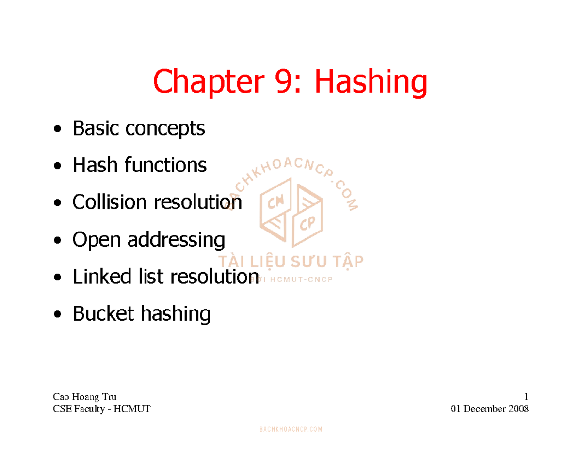 CSE Hashing Concepts: Chapter 9 Overview and Techniques - Studocu