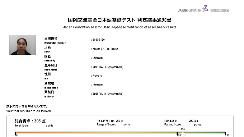 JFT Assessment Results for Nguyen Thi Tham - 38395166 - Studocu