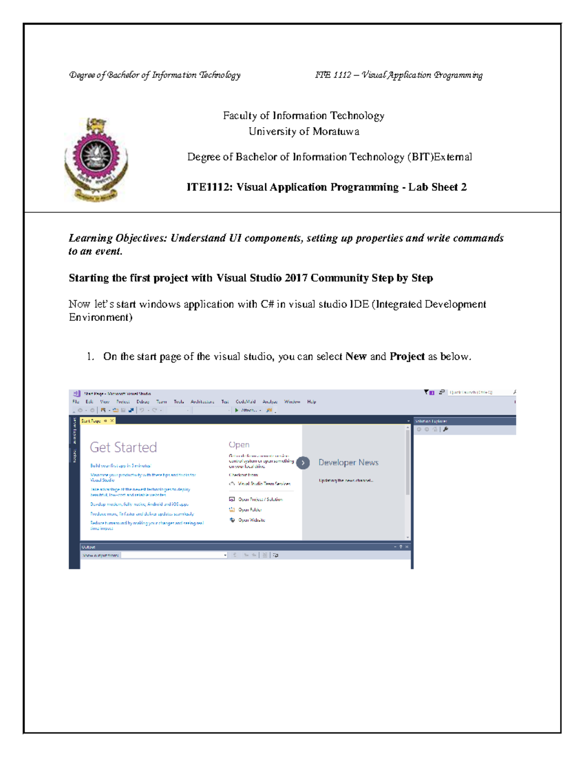 Visual Programming Lab Sheet 2 - Degree of Bachelor of Information ...